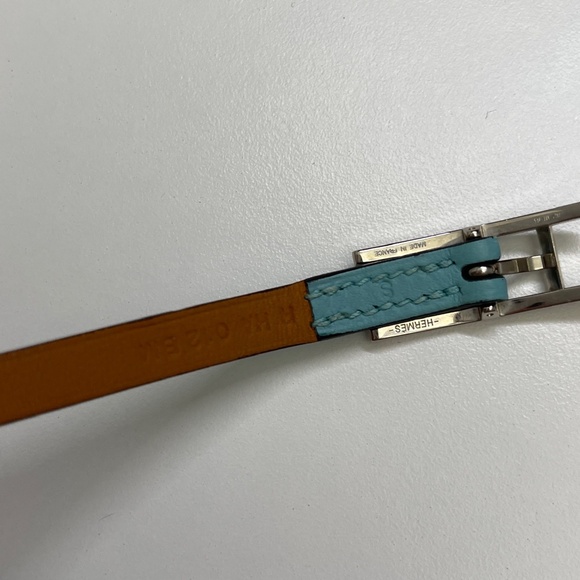 Hermes Hapi 3 Leather Wrap Bracelet Malachite blue Green Swift with Silver small - Picture 8 of 11